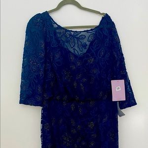 JS Collections Navy and Gold Gown- size 14 NWT